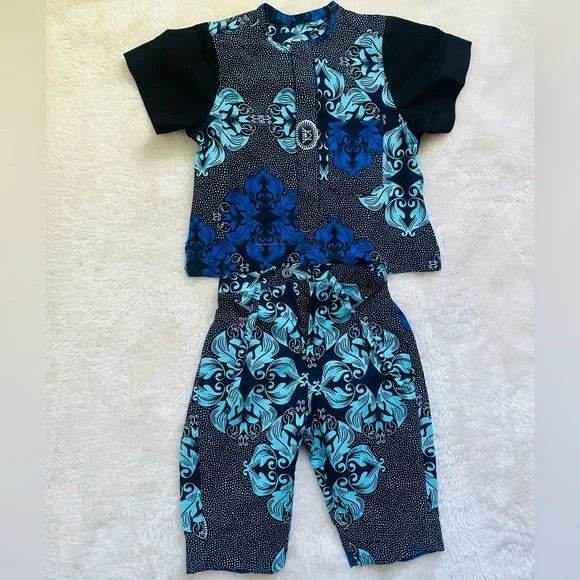 Handmade Boys Short Sleeve African Print 2Piece set Toddler 12-24 Months - Picture 1 of 5